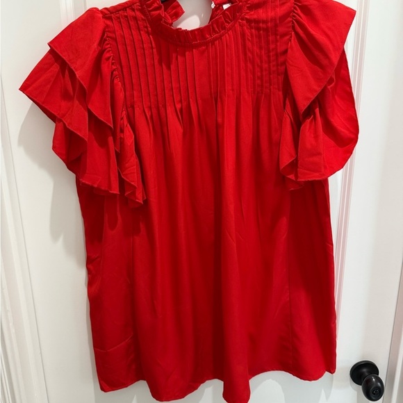 Tops - Elegant Red Ruffle Sleeve Top